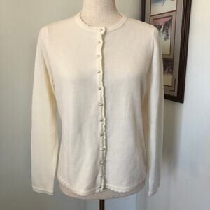 Vintage 90s Ivory Pearl Look Button Cardigan Soft Knit Classic Preppy Small
